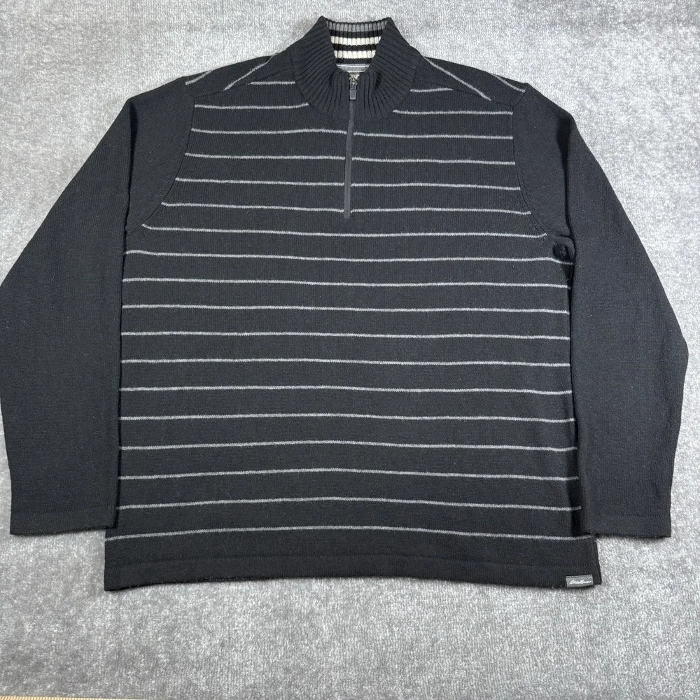 Eddie Bauer Sweater Men's Large Gray Wool Blend 1/4 Zip Mock Neck